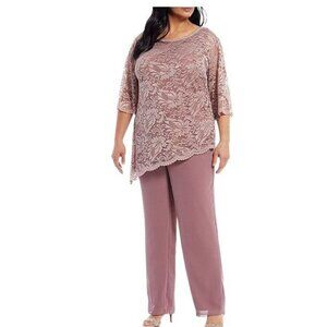 2 pc Maya Brooke Lace Top & Pants Set Dusty Rose Size 10